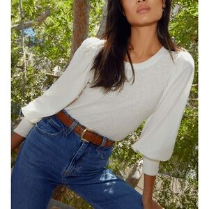 Nation LTD Loren Smocked Peasant Tee Shirt White Pima Cotton Basic Sz XS NEW